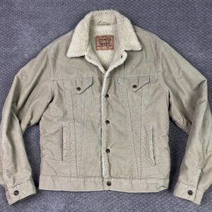 Vintage Levi's Sherpa Lined Corduroy Trucker Jacket Men's Large Fits Medium Tan
